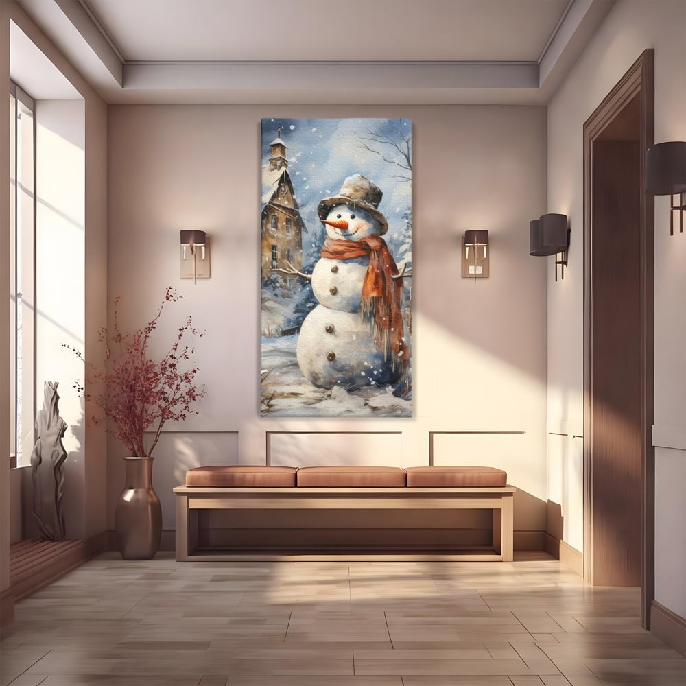 Tablou canvas cu tablou canvas cu om de zapada, fara rama, pe sasiu de lemn